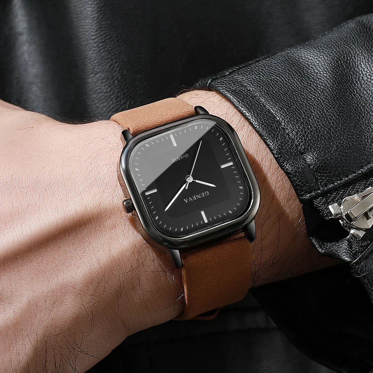 Neves | Men’s Square Minimalist Leather Watch