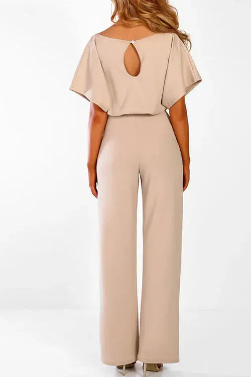 Rhonda | Women’s Wide Leg Belted Short Sleeve Jumpsuit