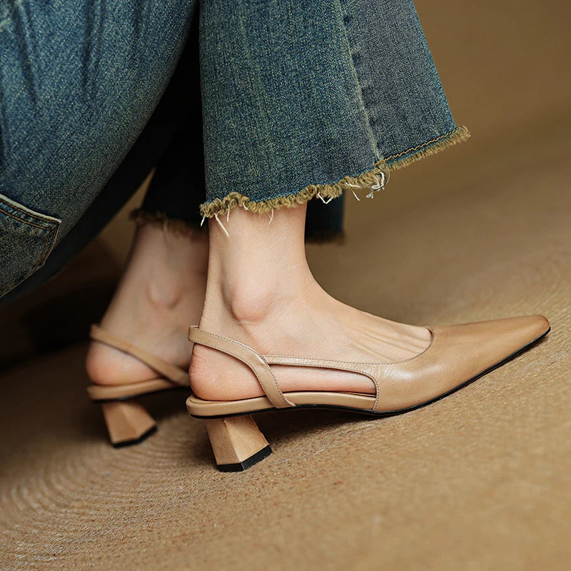 Khloe | Women’s Pointed Toe Leather Slip-On Heels