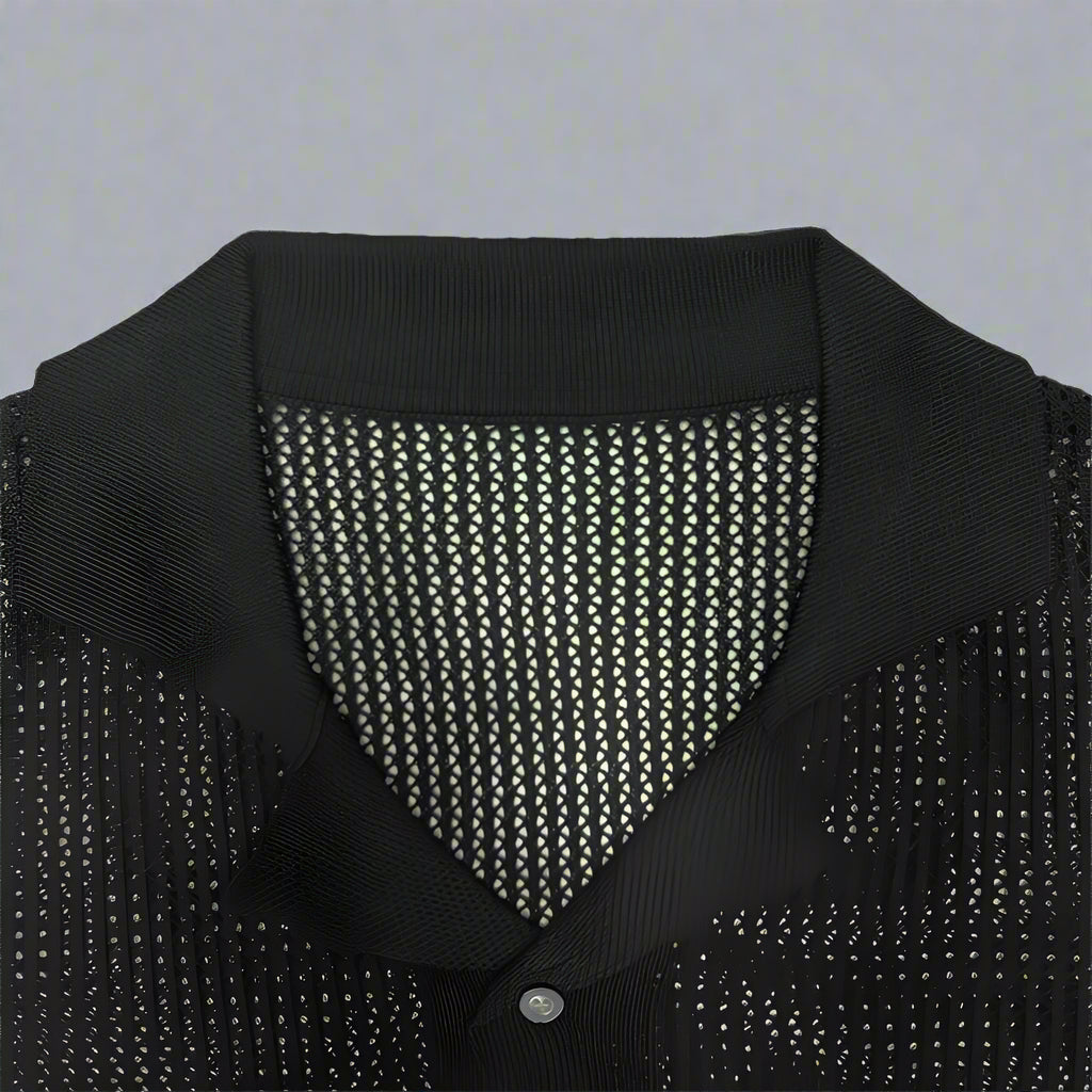 Renando | Men’s Crochet Knit Button-Up Shirt