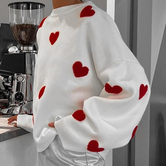 Selma | Women’s Heart Pattern Oversized Knit Sweater
