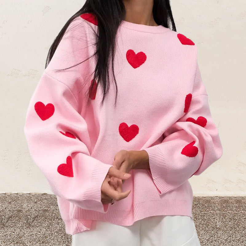 Selma | Women’s Heart Pattern Oversized Knit Sweater