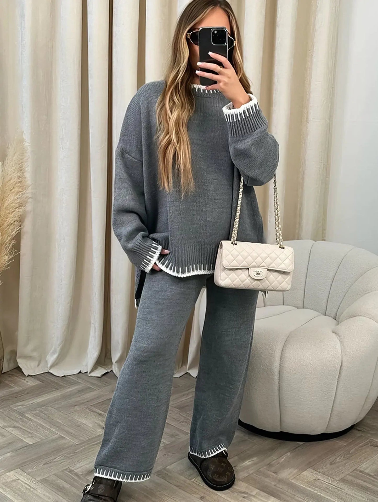 Shayla | Women’s Contrast Trim Knit Lounge Set