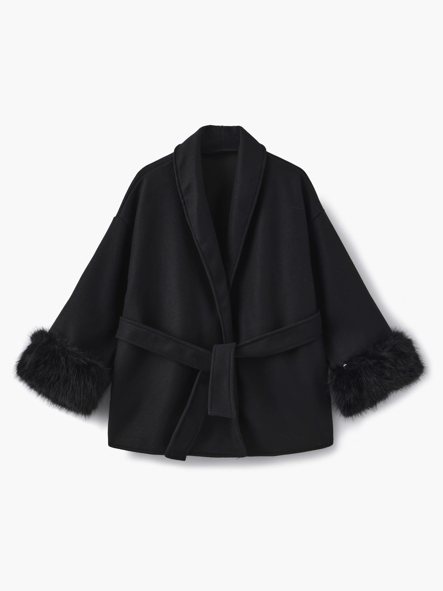 Leana | Women’s Wool Blend Wrap Coat with Faux Fur Cuffs