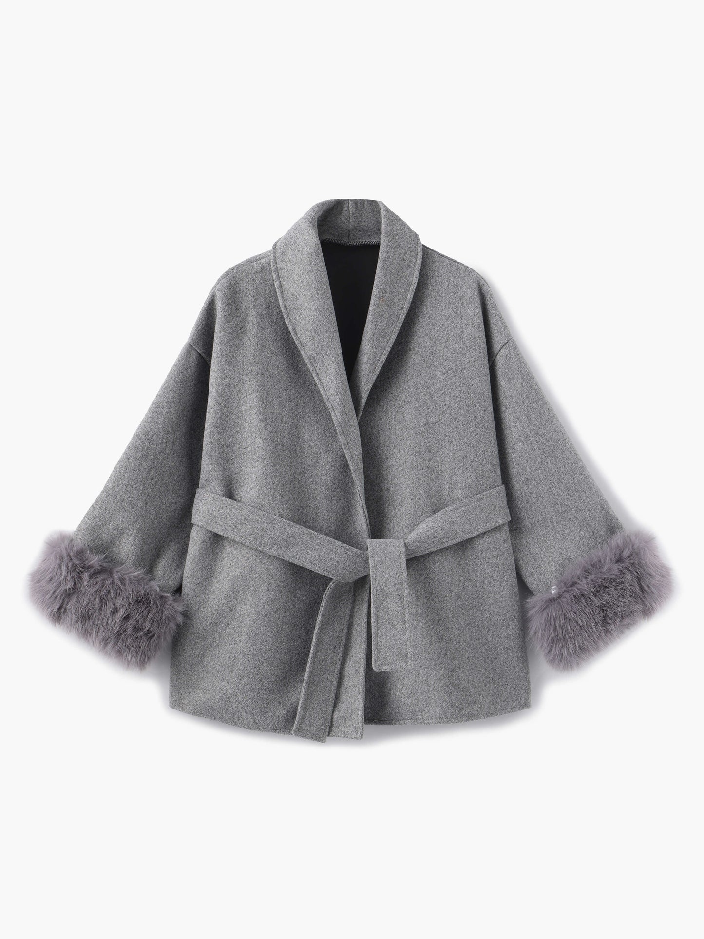 Leana | Women’s Wool Blend Wrap Coat with Faux Fur Cuffs