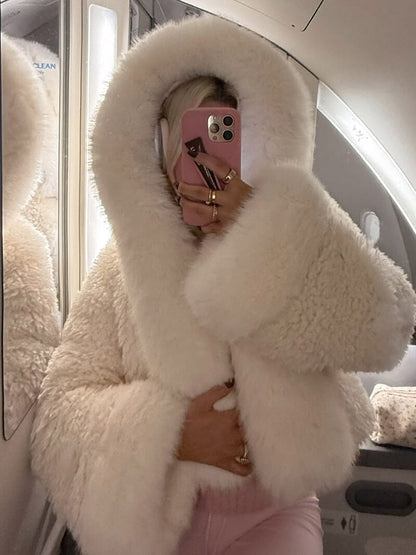 Aloura | Women’s Oversized Faux Fur Hooded Jacket