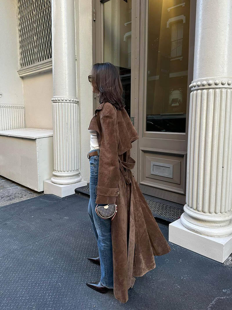 Cianan | Women’s Long Faux Suede Trench Coat