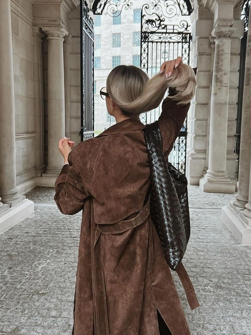 Cianan | Women’s Long Faux Suede Trench Coat
