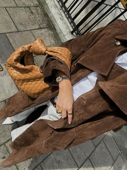 Cianan | Women’s Long Faux Suede Trench Coat