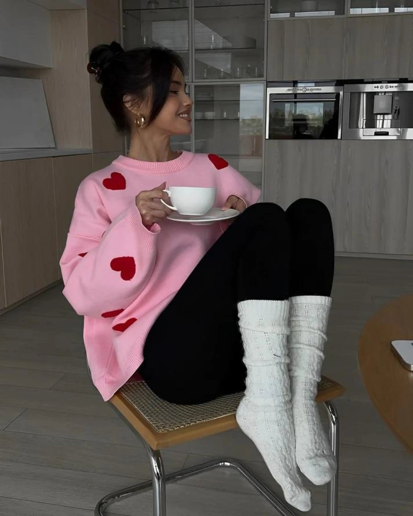 Selma | Women’s Heart Pattern Oversized Knit Sweater