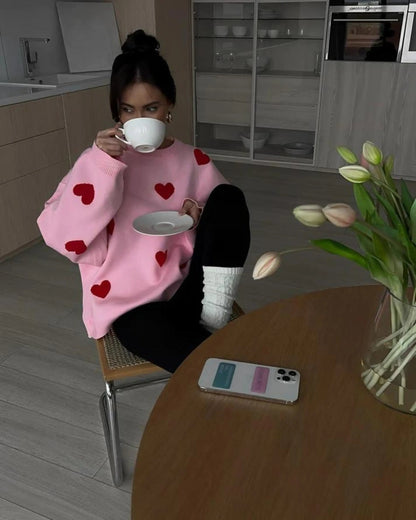 Selma | Women’s Heart Pattern Oversized Knit Sweater