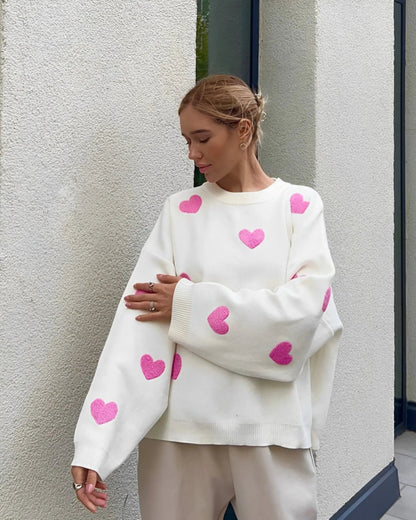 Selma | Women’s Heart Pattern Oversized Knit Sweater