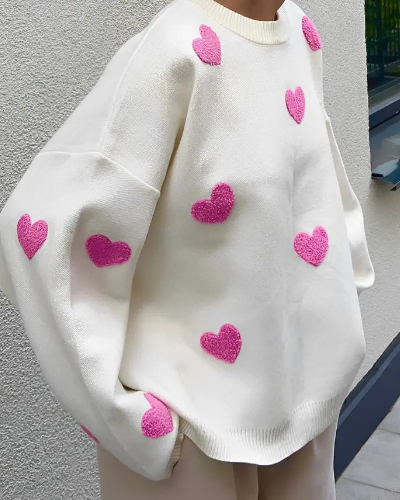 Selma | Women’s Heart Pattern Oversized Knit Sweater