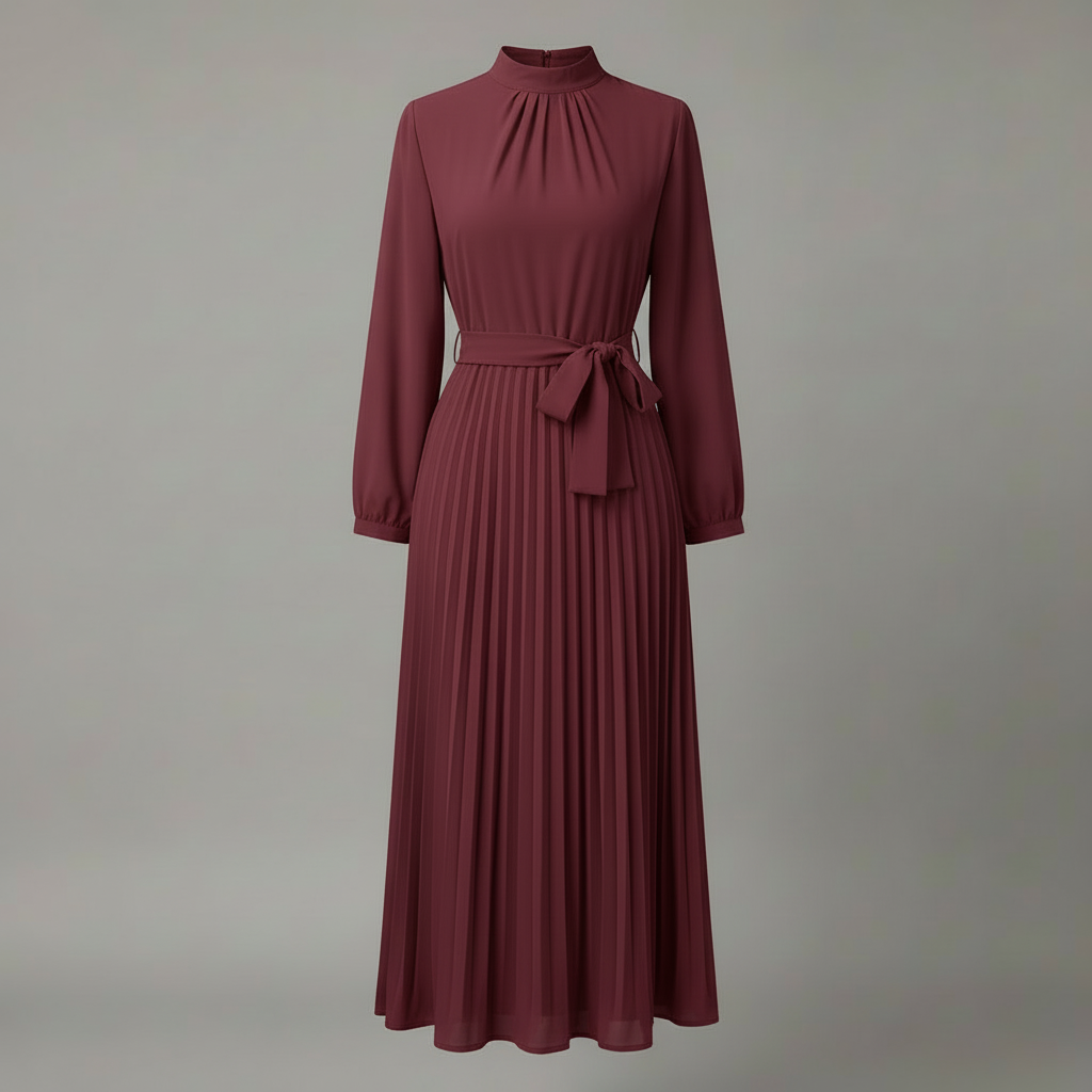 Chic Pleated Black Midi Dress | Women's Formal Dress