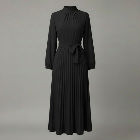 Chic Pleated Black Midi Dress | Women's Formal Dress