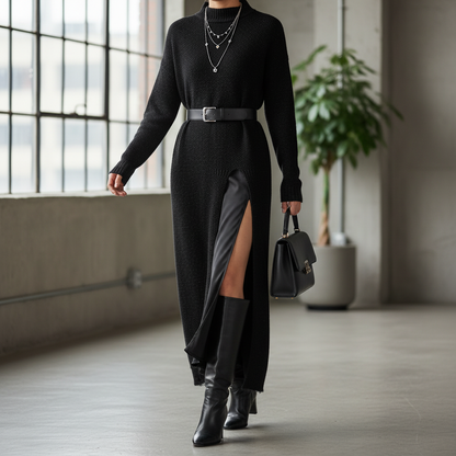 Jesika | Women's Long Sweater Dress with Side Slit