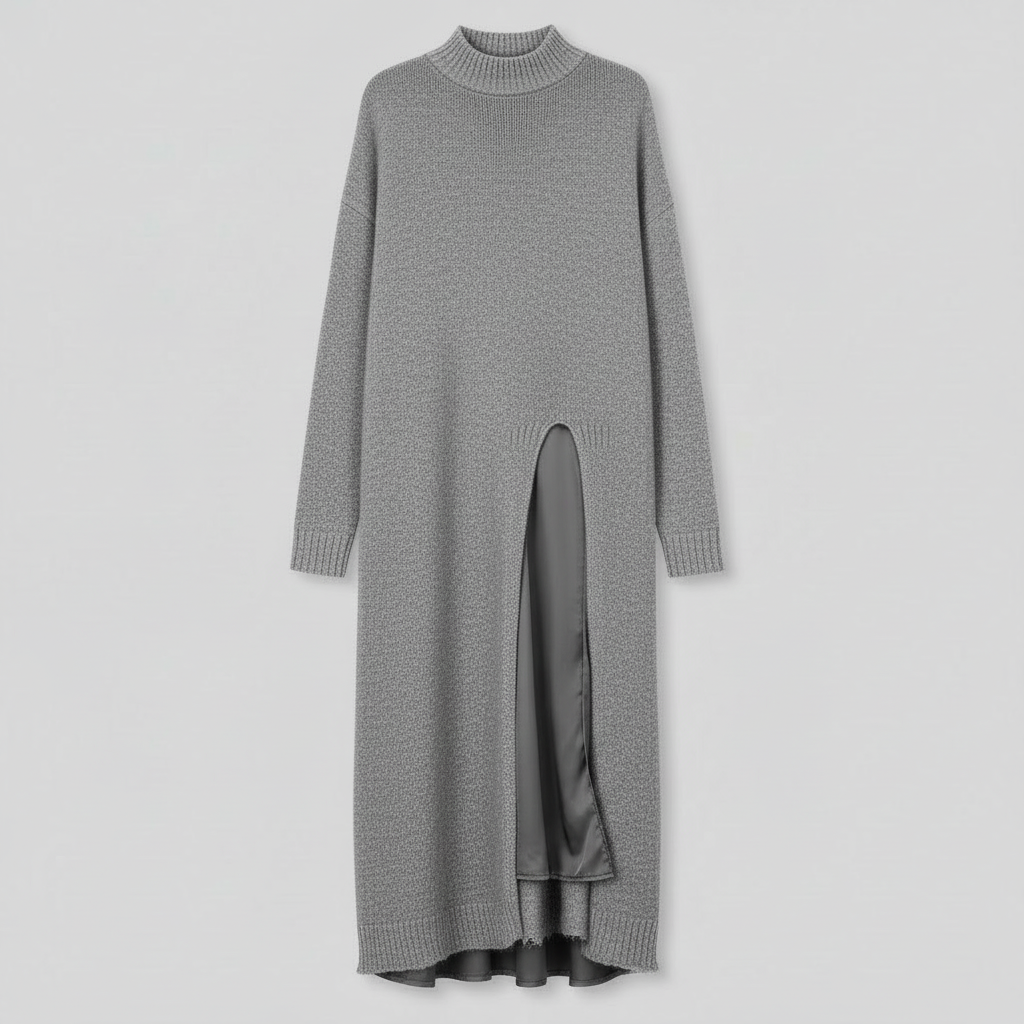 Jesika | Women's Long Sweater Dress with Side Slit