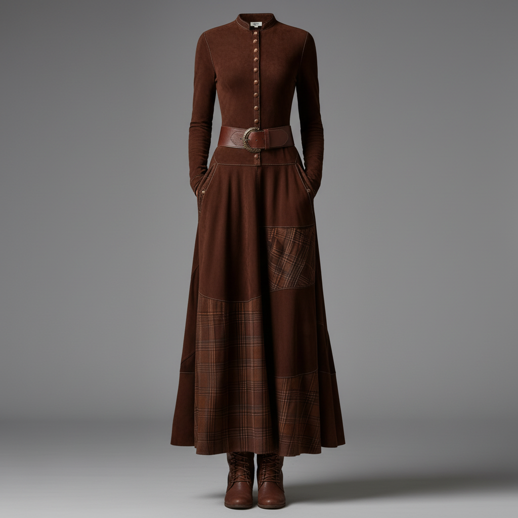 Vintage Plaid Suede Maxi Dress | Women's Maxi Dress
