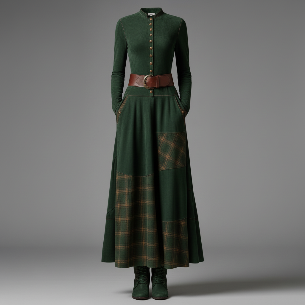 Vintage Plaid Suede Maxi Dress | Women's Maxi Dress