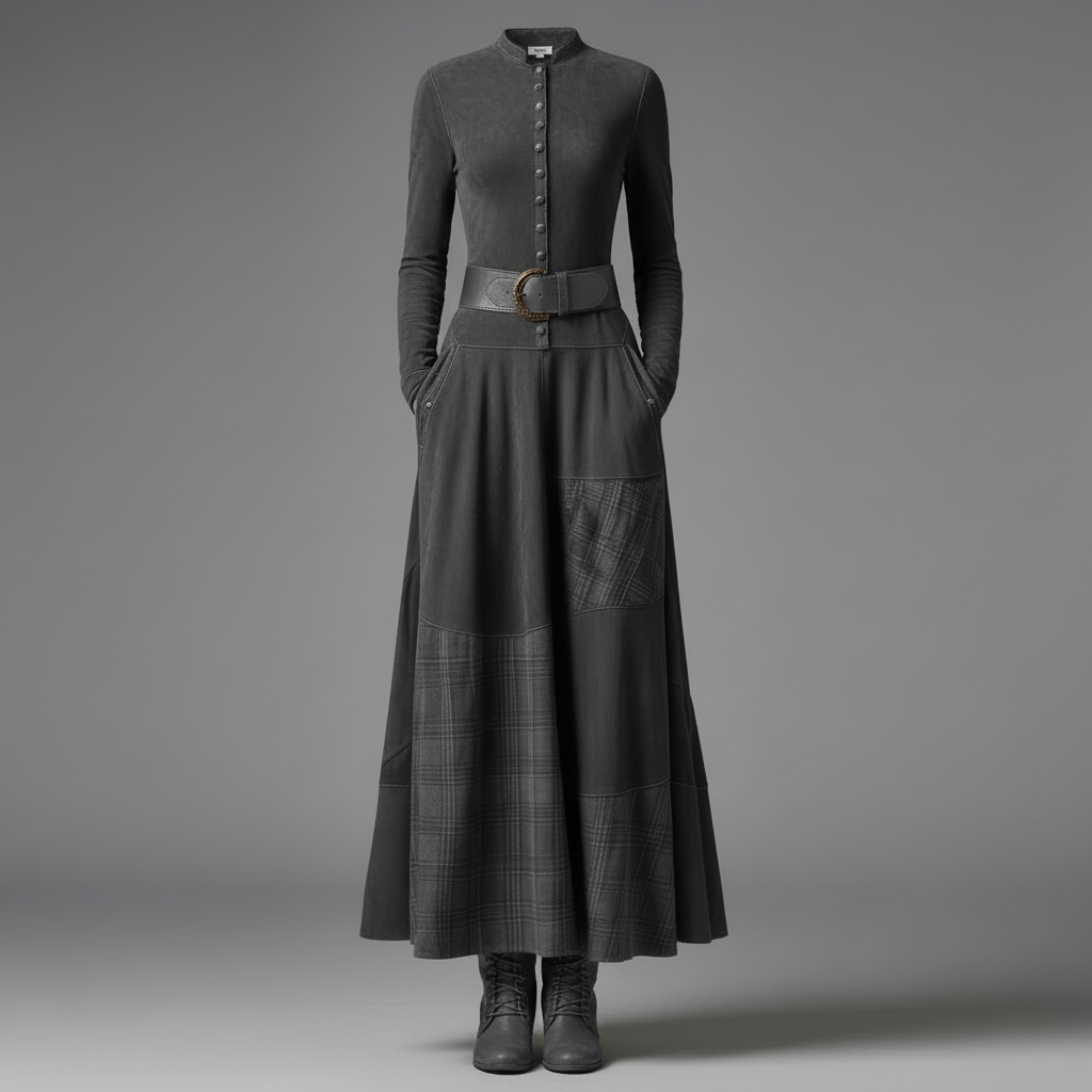 Vintage Plaid Suede Maxi Dress | Women's Maxi Dress