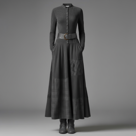 Vintage Plaid Suede Maxi Dress | Women's Maxi Dress