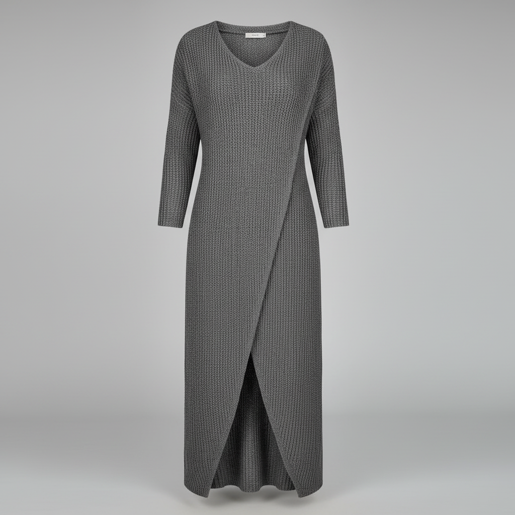 Joana | Women's Wrap Knit Winter Dress Black