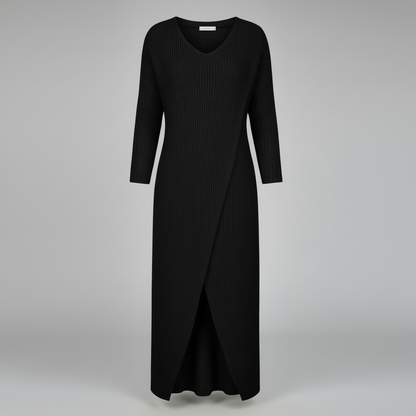 Joana | Women's Wrap Knit Winter Dress Black