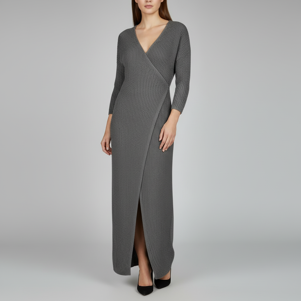 Joana | Women's Wrap Knit Winter Dress Black