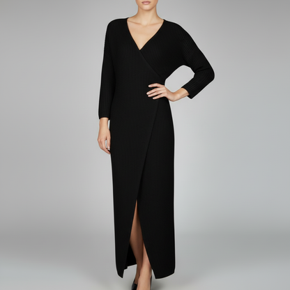 Joana | Women's Wrap Knit Winter Dress Black