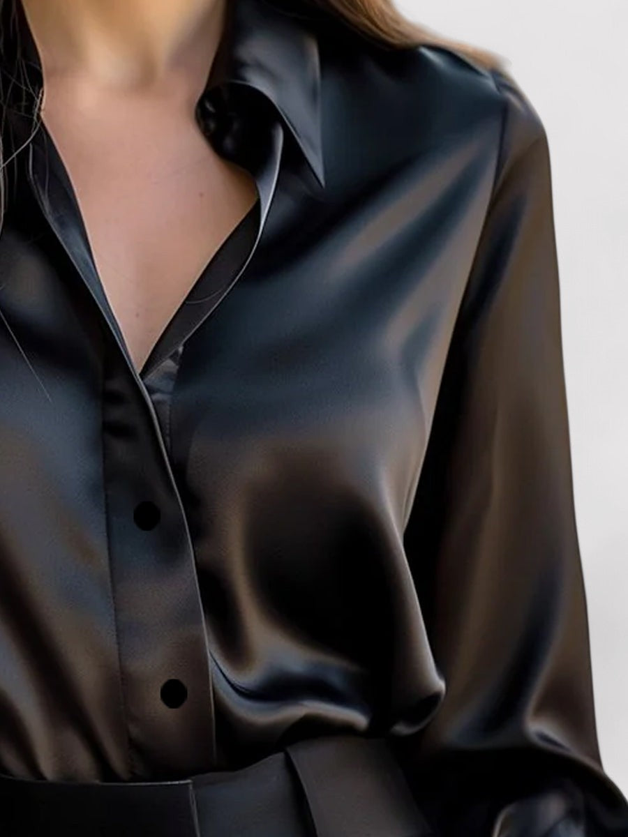 Handa | Women’s Satin Blend Long-Sleeve Blouse