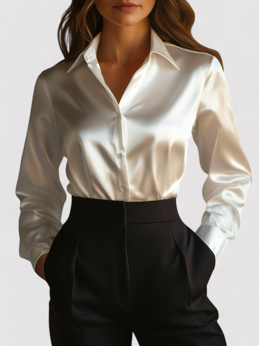 Handa | Women’s Satin Blend Long-Sleeve Blouse