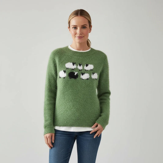 Woolenzy | Men’s Novelty Sheep Graphic Crewneck Sweater