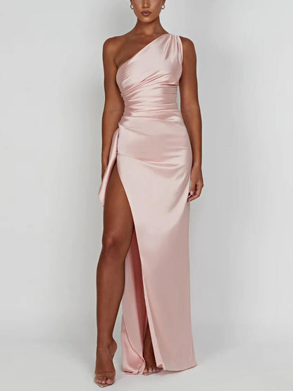 Serra | Women’s One Shoulder Satin Maxi Dress