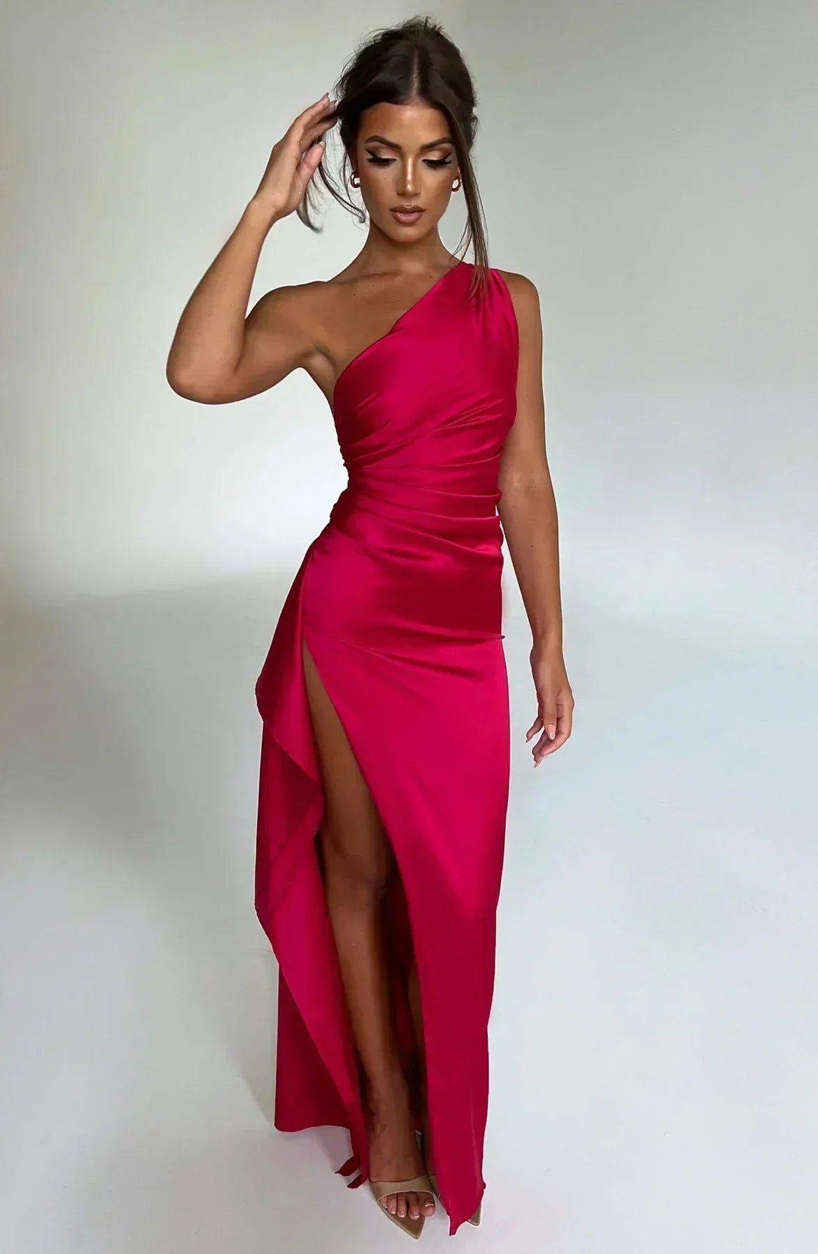 Liliana | Women’s One Shoulder Satin Maxi Dress