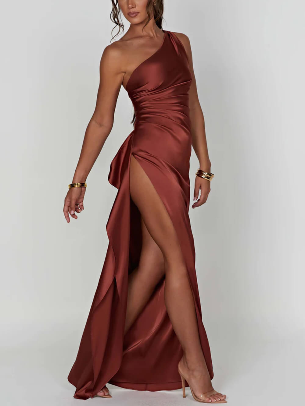 Serra | Women’s One Shoulder Satin Maxi Dress