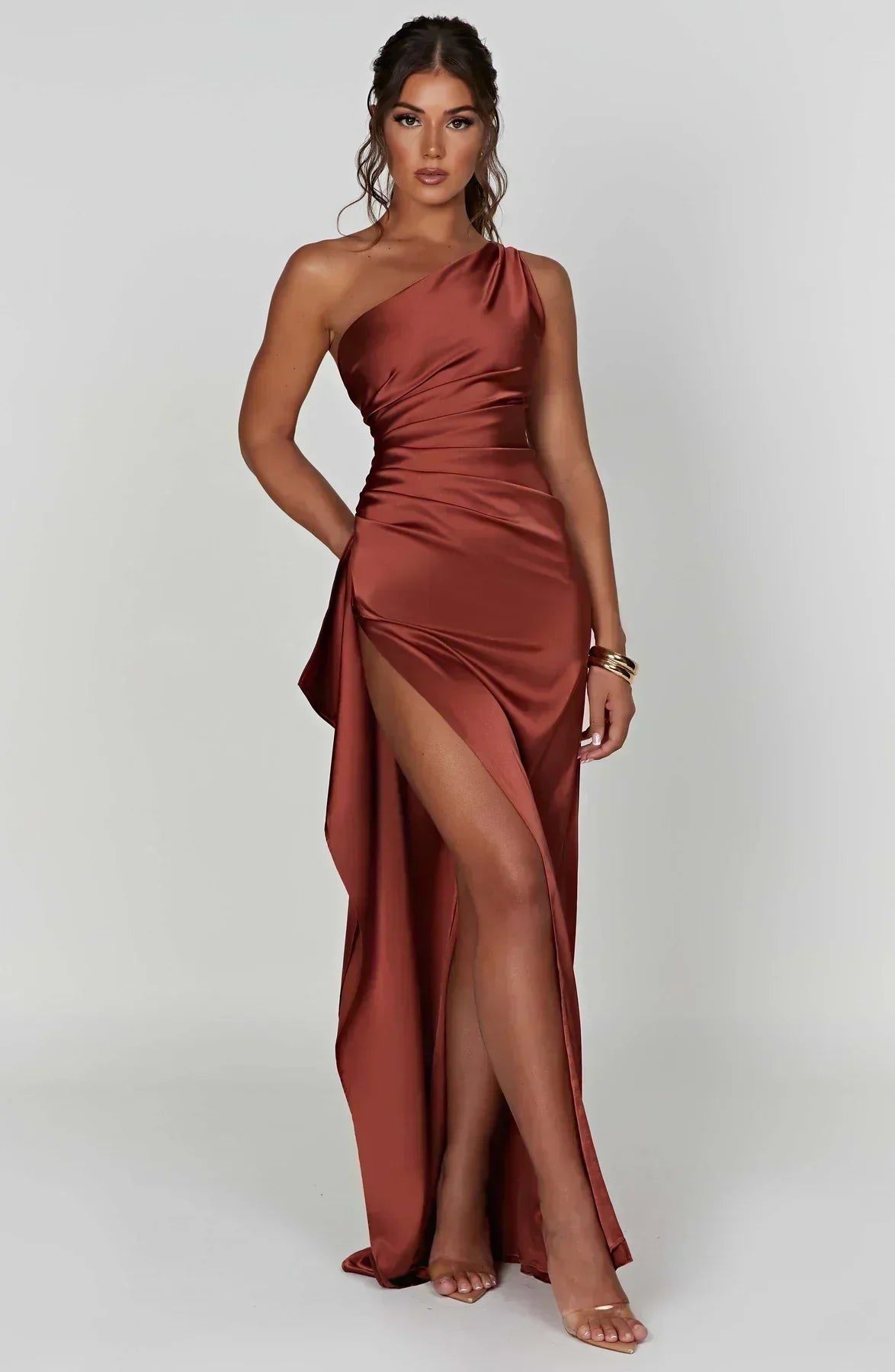 Liliana | Women’s One Shoulder Satin Maxi Dress