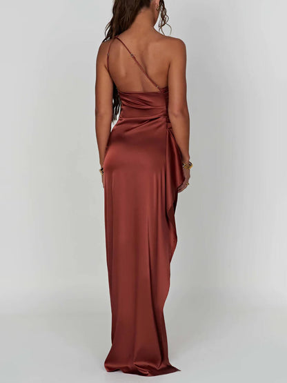 Serra | Women’s One Shoulder Satin Maxi Dress