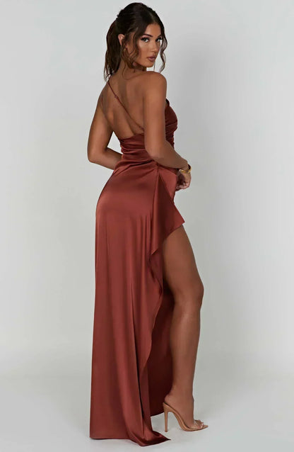 Liliana | Women’s One Shoulder Satin Maxi Dress