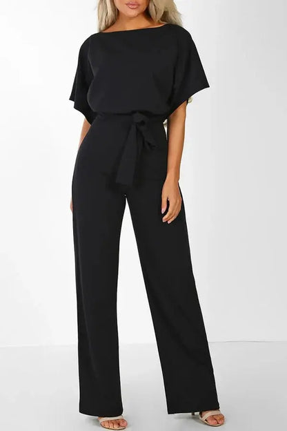 Rhonda | Women’s Wide Leg Belted Short Sleeve Jumpsuit