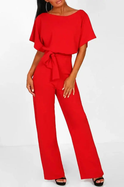 Rhonda | Women’s Wide Leg Belted Short Sleeve Jumpsuit