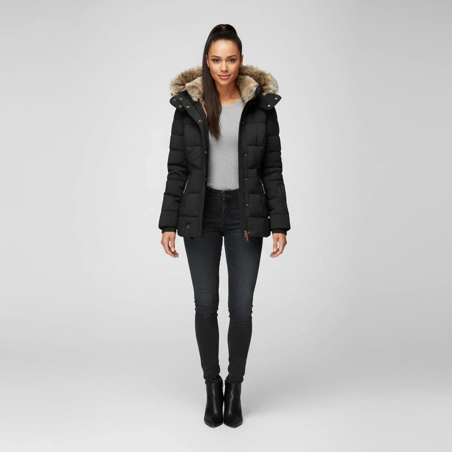Jessa | Women’s Quilted Faux Fur Hood Puffer Jacket