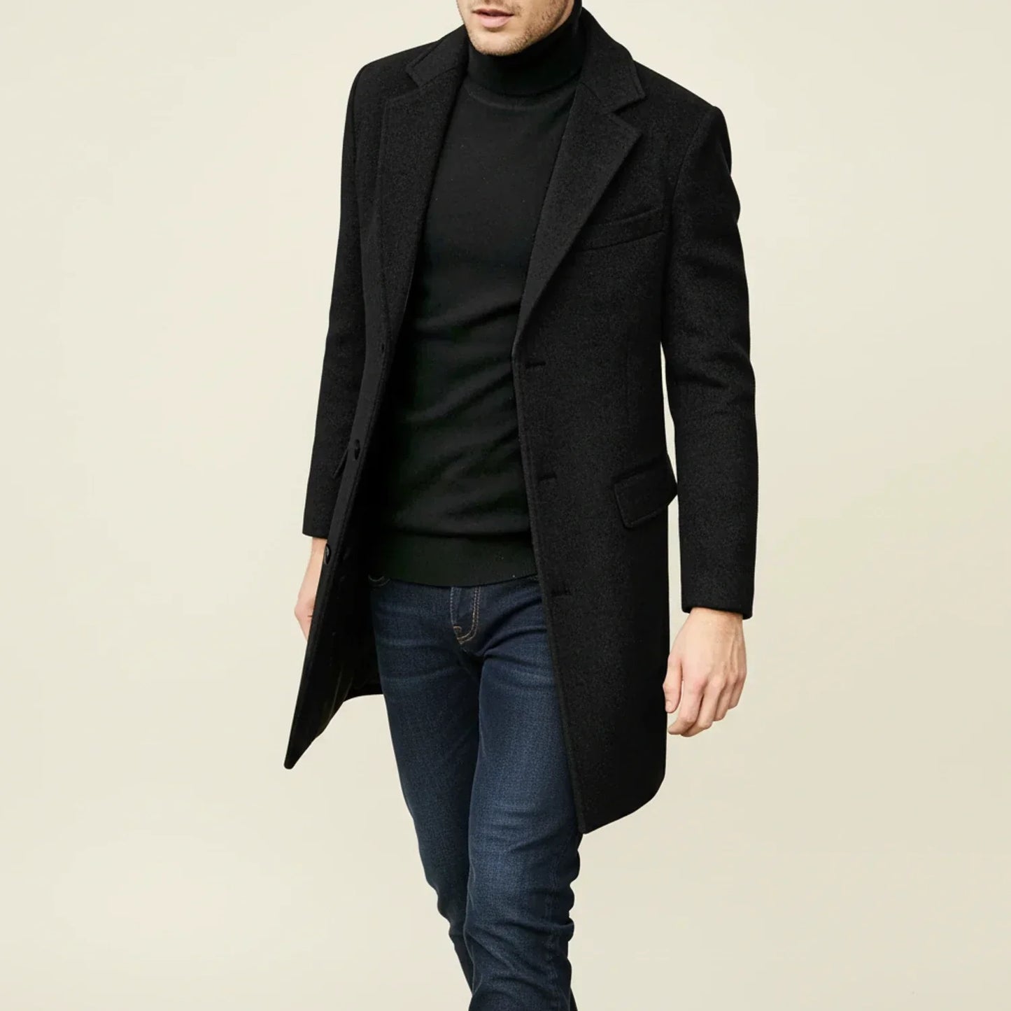 Calviero | Men’s Knee-Length Single-Breasted Overcoat