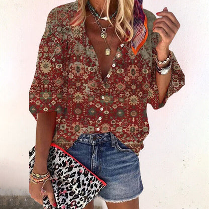 Gwyne | Women’s Floral Bohemian Button-Down Blouse