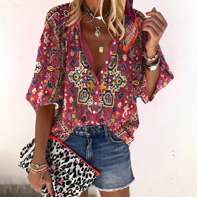 Gwyne | Women’s Floral Bohemian Button-Down Blouse