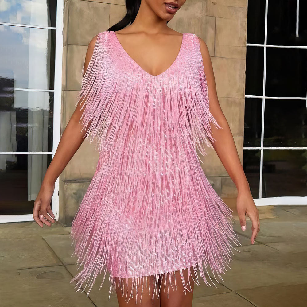 Zavira | Women’s Fringe V-Neck Mini Dress