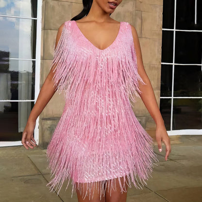 Zavira | Women’s Fringe V-Neck Mini Dress