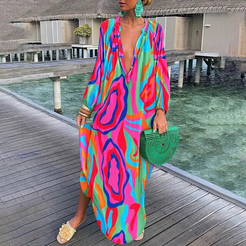Elva | Women’s Printed Long Sleeve Maxi Dress