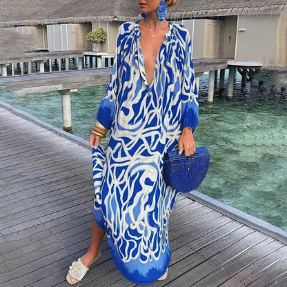 Elva | Women’s Printed Long Sleeve Maxi Dress