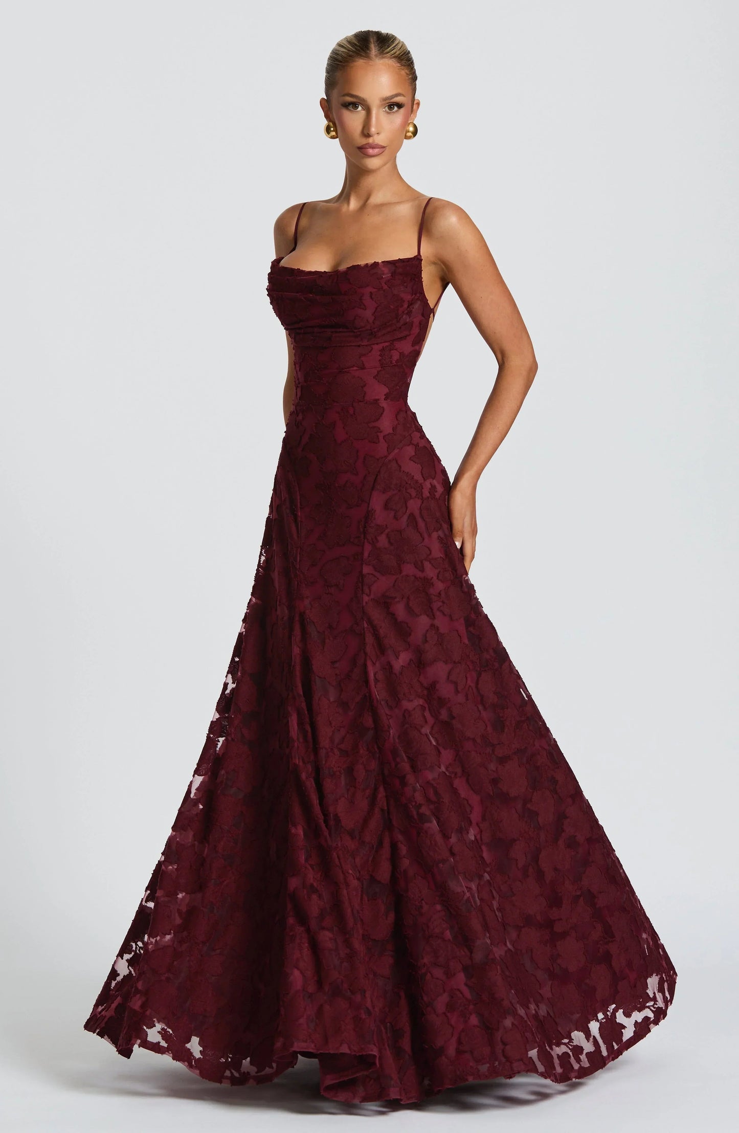 Elvoria | Women’s Spaghetti Strap Cowl Neck Maxi Dress