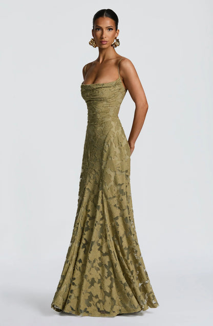Elvoria | Women’s Spaghetti Strap Cowl Neck Maxi Dress